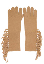 Load image into Gallery viewer, Minnie Rose Cashmere Fringe Trim Gloves in Caramel