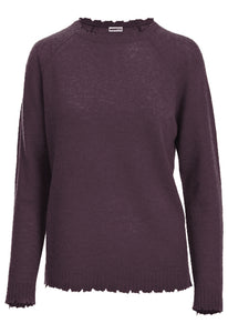 Minnie Rose Cashmere Distressed Long Sleeve Crew Sweater
