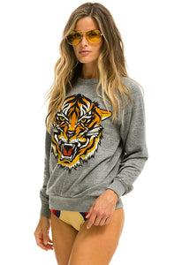 Aviator Nation Tiger Print Crew Sweatshirt in Heather Grey