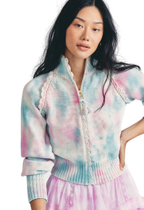 LoveShackFancy Florrie Zip Up in Cotton Candy Hand Dye