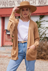 Minnie Rose Cashmere Fringe Back Easy Cardigan