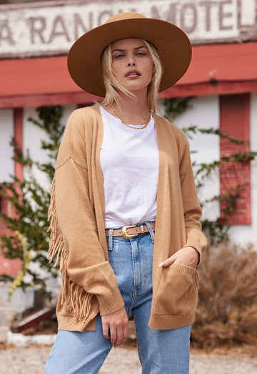 Minnie Rose Cashmere Fringe Back Easy Cardigan