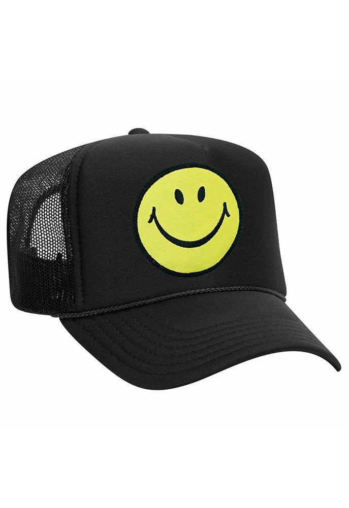Aviator Nation Smiley Vintage Trucker Hat in Black