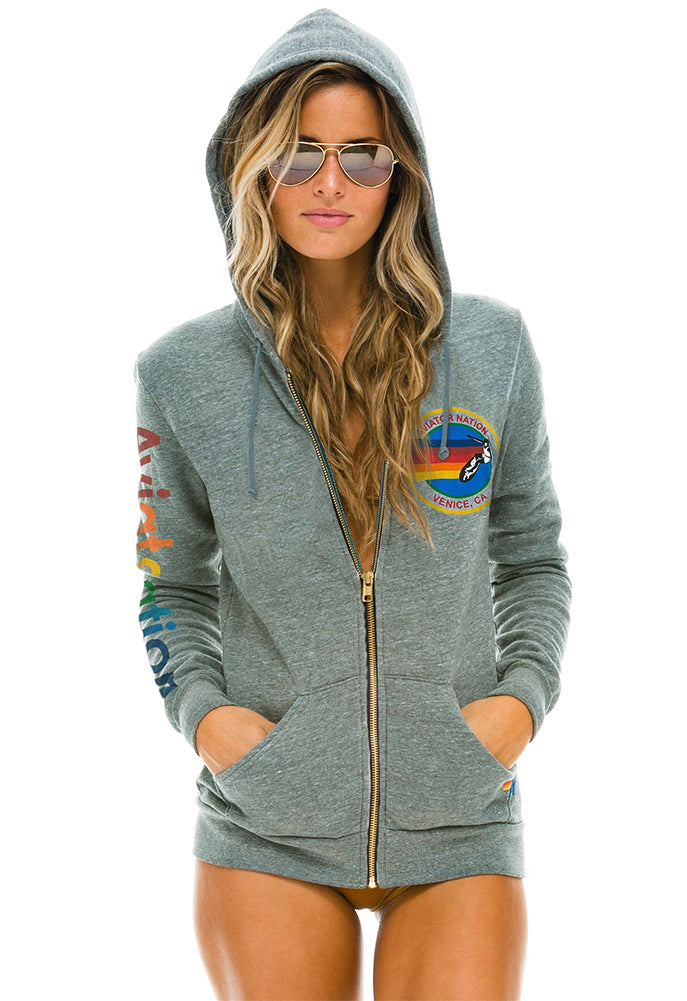 Aviator Nation Zip Hoodie in Heather Grey