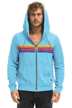 Load image into Gallery viewer, AVIATOR NATION 5 STRIPE UNISEX ZIP HOODIE SKY/YELLOW PURPLE