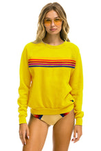 Load image into Gallery viewer, AVIATOR NATION UNISEX 5 STRIPE UNISEX CREW SWEATSHIRT LEMON/YELLOW PURPLE