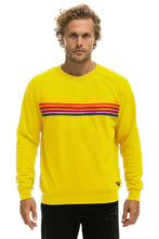 Load image into Gallery viewer, AVIATOR NATION UNISEX 5 STRIPE UNISEX CREW SWEATSHIRT LEMON/YELLOW PURPLE
