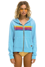 Load image into Gallery viewer, AVIATOR NATION 5 STRIPE UNISEX ZIP HOODIE SKY/YELLOW PURPLE