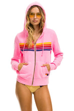 Load image into Gallery viewer, AVIATOR NATION 5 STRIPE UNISEX ZIP HOODIE IN NEON PINK/YELLOW/PURPLE