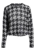 Load image into Gallery viewer, Minnie Rose Cashmere Houndstooth Frayed Cropped Crew