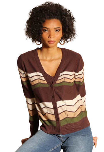 Minnie Rose Cashmere Chevron Cardigan