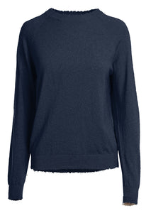 Minnie Rose Cashmere Distressed Long Sleeve Crew Sweater