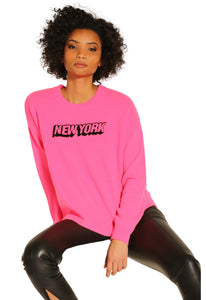 Minnie Rose Cashmere New York Intarsia Crew Sweater