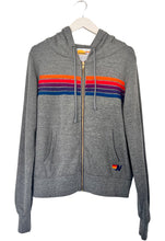 Load image into Gallery viewer, Aviator Nation 5 Stripe Zip Hoodie in Heather Grey / Purple Orange