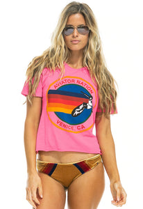 Aviator Nation Signature Boyfriend Tee in Neon Pink