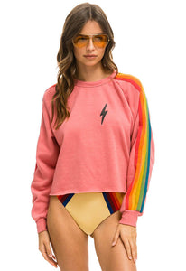 Aviator Nation Bolt Classic Cropped Crew Sweatshirt in Pink/Serape Rainbow