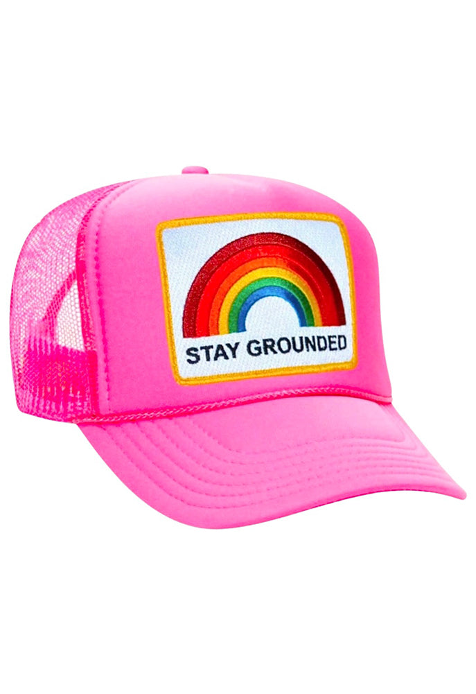 Aviator Nation Stay Grounded Trucker Hat in Neon Pink