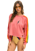 Load image into Gallery viewer, Aviator Nation Bolt Classic Cropped Crew Sweatshirt in Pink/Serape Rainbow