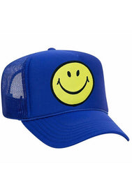 Aviator Nation Smiley Vintage Trucker Hat in Royal Blue
