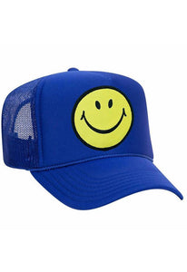 Aviator Nation Smiley Vintage Trucker Hat in Royal Blue