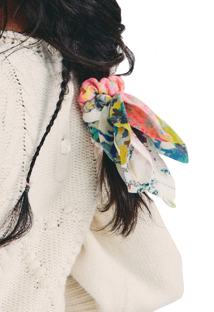 Lot 2 ? LoveShackFancy Floral Gauze Cotton Hair Scrunchie Set Set of 2 Hair Scrunchies in Floral and Yellow Cotton Gauze  main image 2