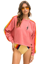 Load image into Gallery viewer, Aviator Nation Bolt Classic Cropped Crew Sweatshirt in Pink/Serape Rainbow