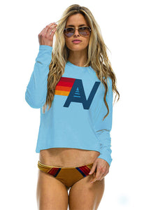 Aviator Nation Logo Long Sleeve Boyfriend Tee in Sky