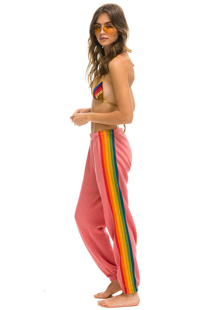 Aviator Nation 6 Stripe Sweatpants in Pink/Serape Rainbow