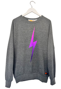 Aviator Nation Bolt Fade Crew Sweatshirt in Heather Grey / Pink Purple