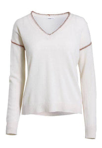 Minnie Rose Cashmere Whip Stitch V Neck Sweater