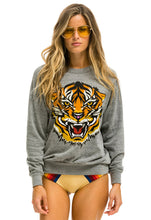 Load image into Gallery viewer, Aviator Nation Tiger Print Crew Sweatshirt in Heather Grey
