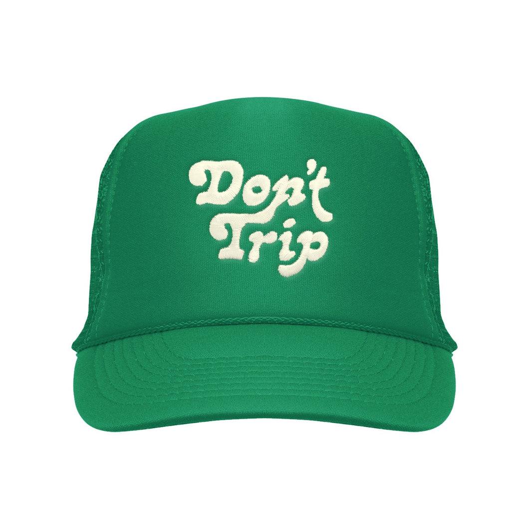 FREE & EASY DON'T TRIP EMBROIDERED TRUCKER HAT IN KELLY