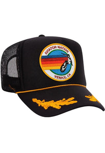 Aviator Nation Signature Vintage Trucker Hat in Black Leaf