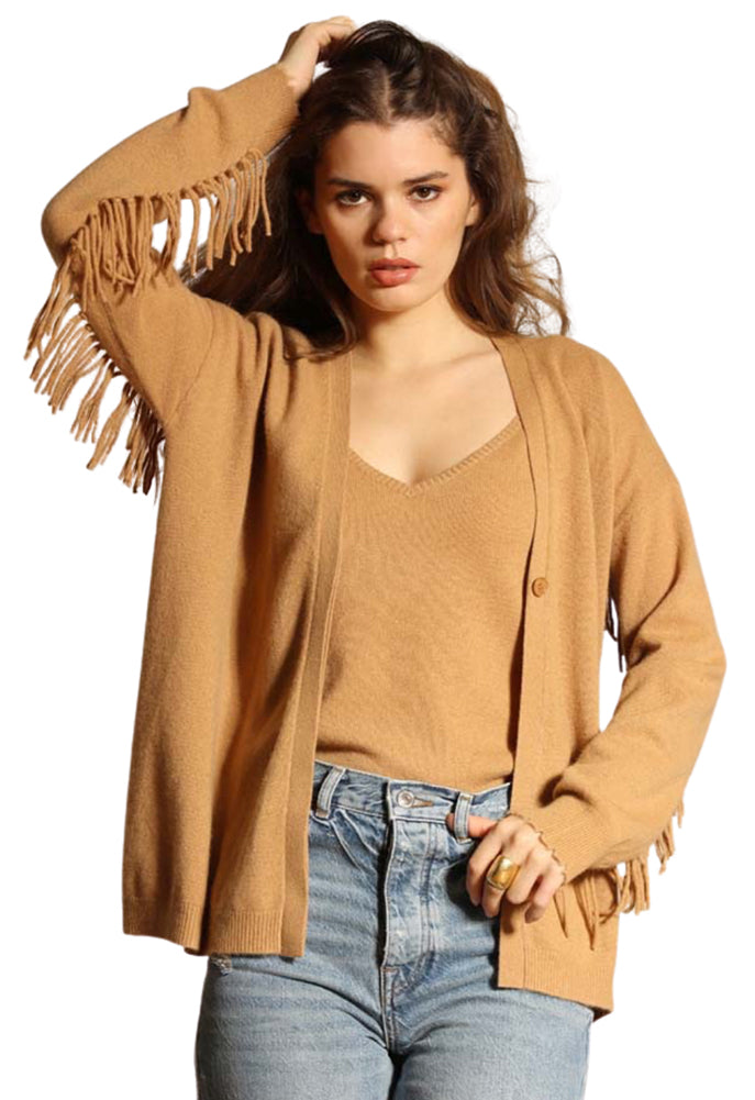 Minnie Rose Cashmere Fringe Back Easy Cardigan SINGER22