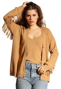 Minnie Rose Cashmere Fringe Back Easy Cardigan