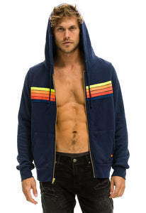 Aviator Nation 5 Stripe Zip Hoodie in Navy/Neon Rainbow