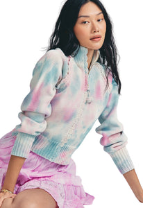 LoveShackFancy Florrie Zip Up in Cotton Candy Hand Dye