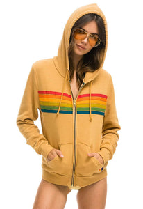 Aviator Nation 6 Stripe Zip Hoodie in Light Khaki